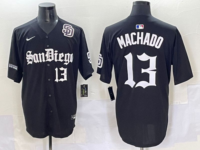 Men 2025 San Diego Padres #13 Machado Black Five generations Joint Name Nike MLB Jersey style 9->chicago cubs->MLB Jersey
